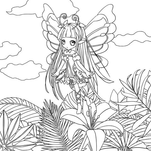 Butterfly Fairy in the Flower Bush