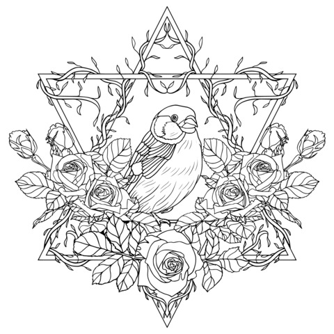 Flower - Bird Decorative Coloring Page: A Dreamy Combination of a Bird and Roses