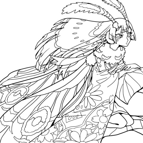 Exquisite Insect - themed Coloring Page: Dreamy Moth - like Girl