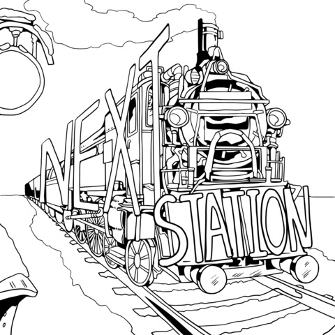 Cartoon Train Coloring Page: Next Station Theme