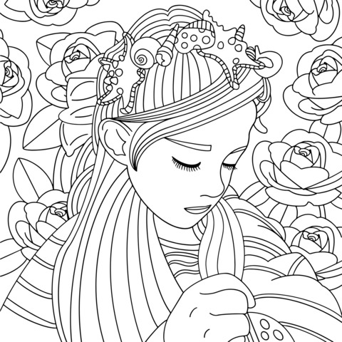 Dreamy Flower and Girl Coloring Page