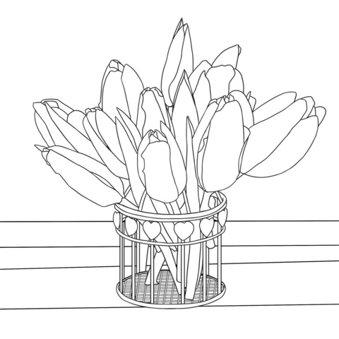 Página de Colorir de um Bouquet de Tulipas Amarelas