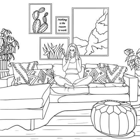 Cozy Home Scene Coloring Page