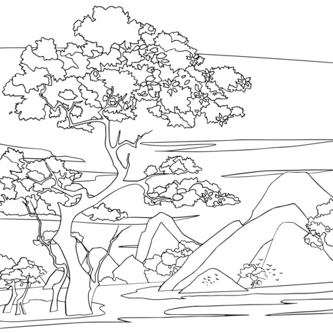 Dreamy Pink Cherry - Blossom Forest Coloring Page