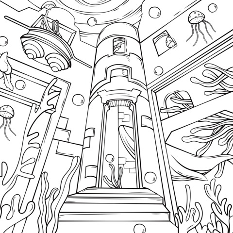 Underwater Castle Coloring Page