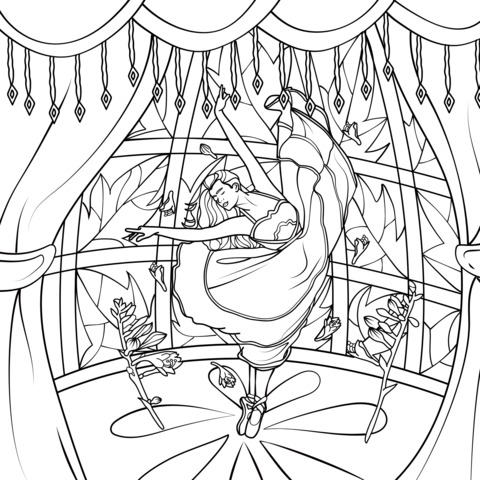 Coloring Page of a Dancing Girl