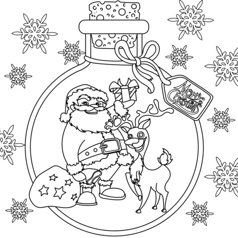 Santa Claus and Reindeer Christmas - themed Coloring Page