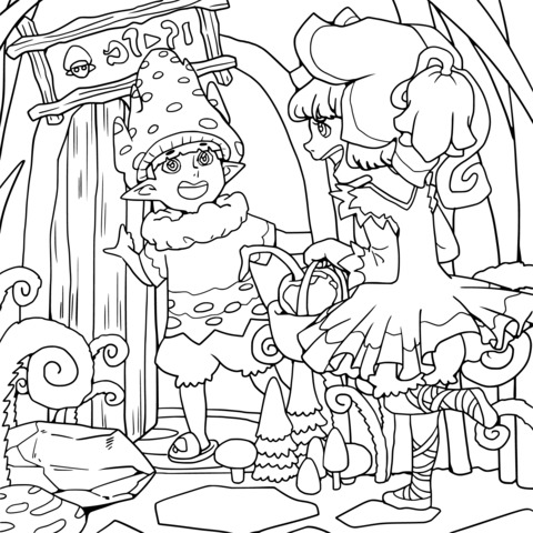 Interactive Coloring Page of Elves at the Door