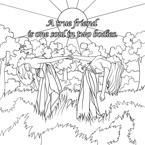 Friendship - themed Coloring Page: Friends Holding Hands