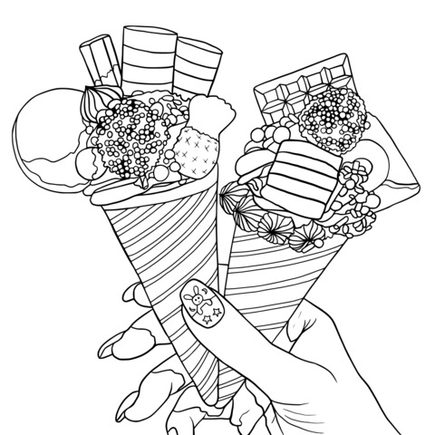 Colorful Ice - Cream Coloring Page: Joyful Scene of Holding Delicious Ice - Creams