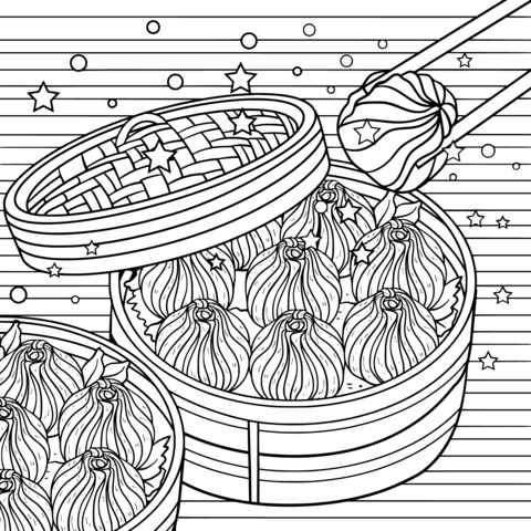 Chinese Dumpling (Xiaolongbao) Coloring Page