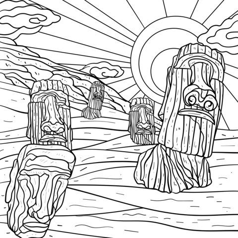 Easter Island Moai Coloring Page