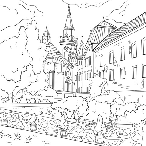 Dreamy Castle Landscape Coloring Page