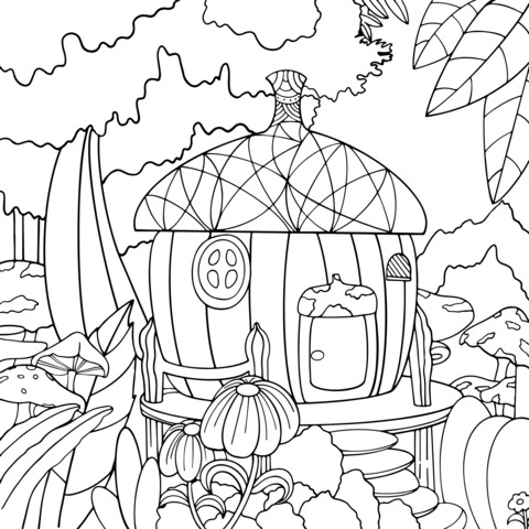 Fairytale - style Treehouse Coloring Page