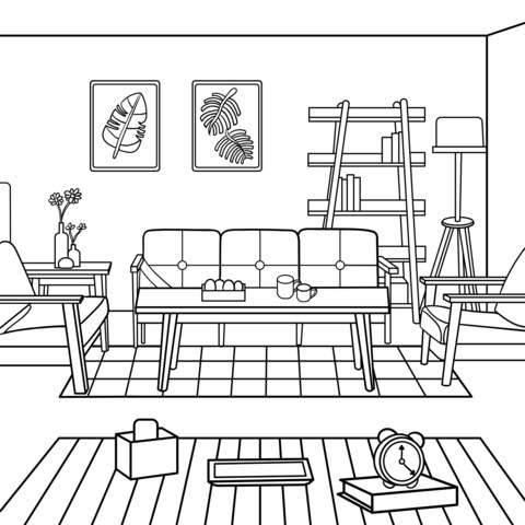 Cozy Living Room Coloring Page