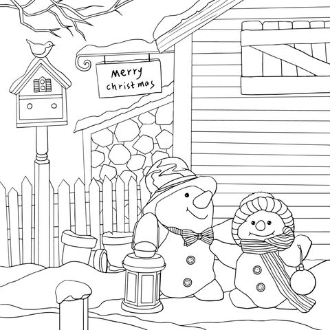 Christmas Snowmen Coloring Page: A Cozy Winter Scene