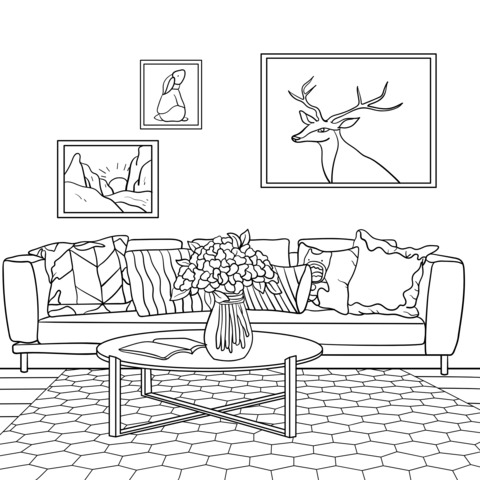 Cozy Living Room Coloring Page