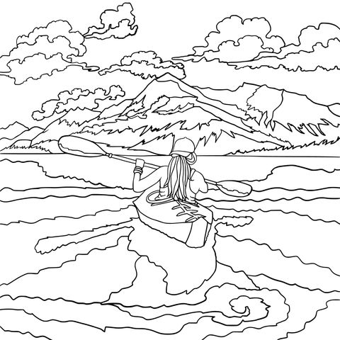 Kayaking Adventure Coloring Page: Enjoy the Outdoor Scenery