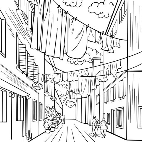 Street with a touch of life Coloring Page