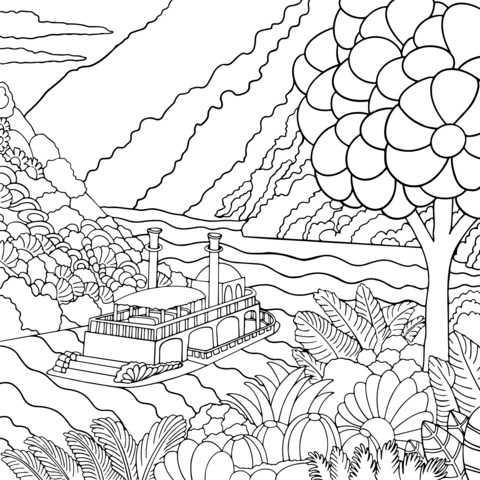 Colorful Riverbank Landscape Coloring Page