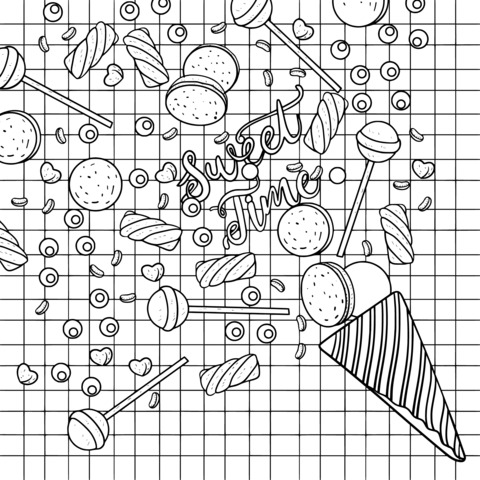 Colorful Candy Coloring Page: Sweet Time