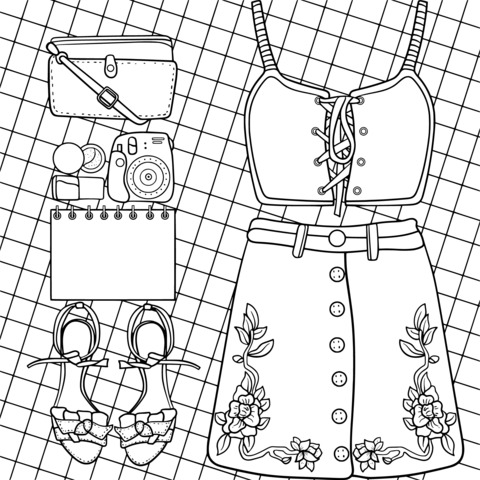 Fashion Clothing and Accessories Coloring Page