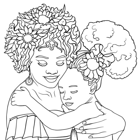 Heart - warming Coloring Page of Mother and Daughter Hugging