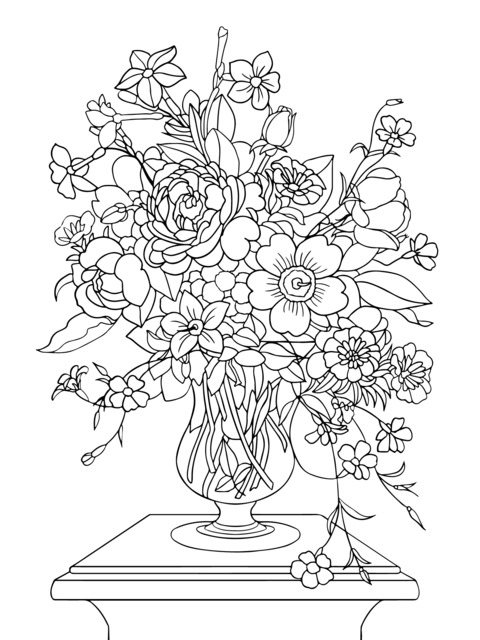 Colorful Flower - filled Vase Coloring Page