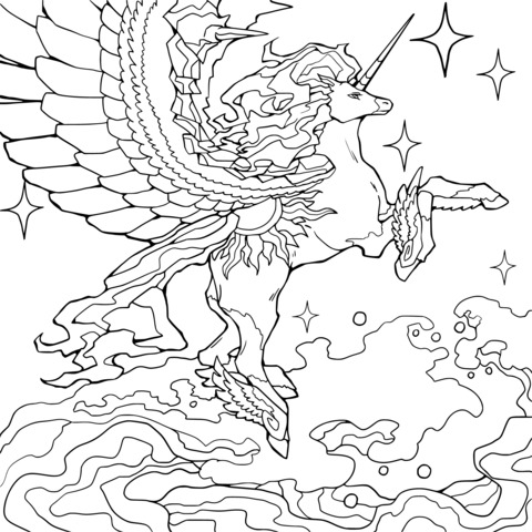 Fantasy Winged Unicorn Coloring Page