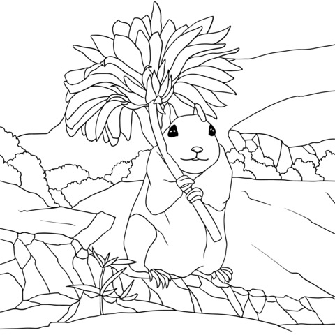 Adorable Squirrel Holding a Flower Coloring Page