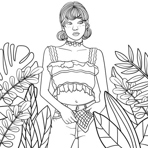 Fashionable Girl Illustration Coloring Page