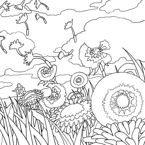 Dandelion - themed Coloring Page