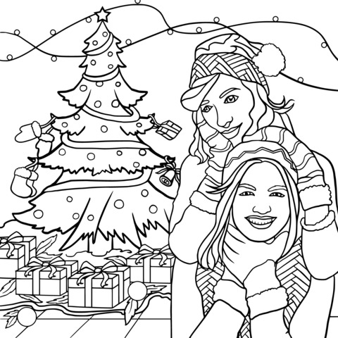 Mother - Daughter Christmas Fun Coloring Page