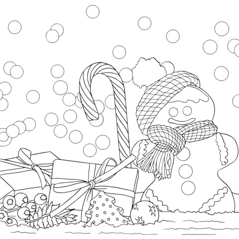 Gingerbread Man Christmas - themed Coloring Page