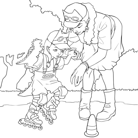 Mother - Daughter Roller - Skating Practice Coloring Page