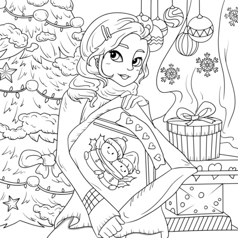 Christmas - Girl Themed Coloring Page