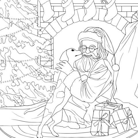 A Heart - warming Christmas Coloring Page of Santa Claus and a Dog