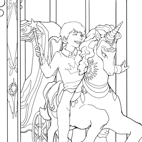 Boy Riding Unicorn Carousel Coloring Page