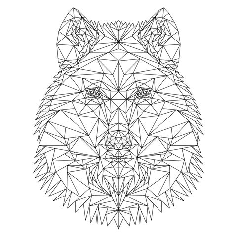 Geometric Wolf Head under the Moonlit Night