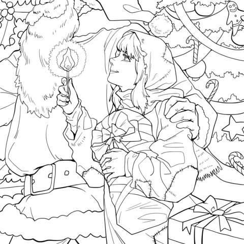 Heart - warming Coloring Page of Santa Claus and a Child