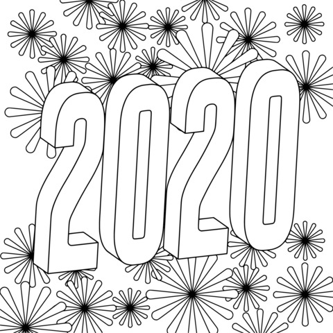 2020 New Year Fireworks Coloring Page