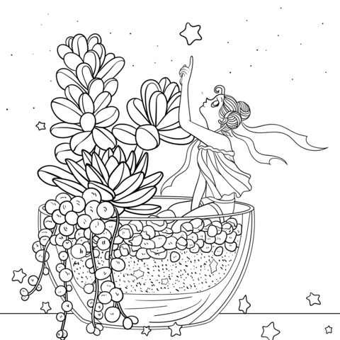 Dreamy Succulent - Potted Girl Coloring Page