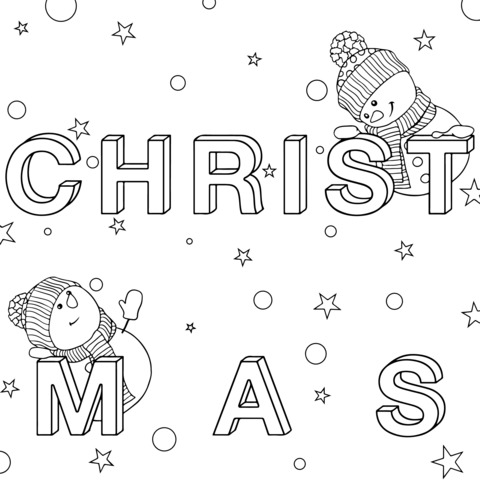 Christmas - themed Coloring Page: Adorable Snowmen and Letter Decorations