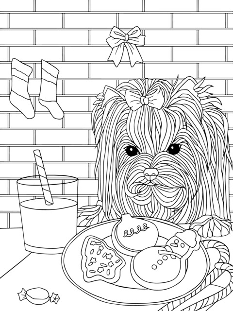 Christmas - themed Yorkshire Terrier Coloring Page