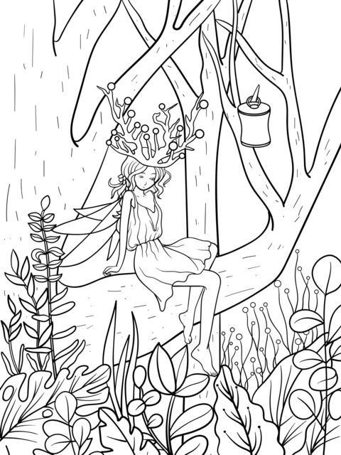 Enchanting Forest Fairy Coloring Page