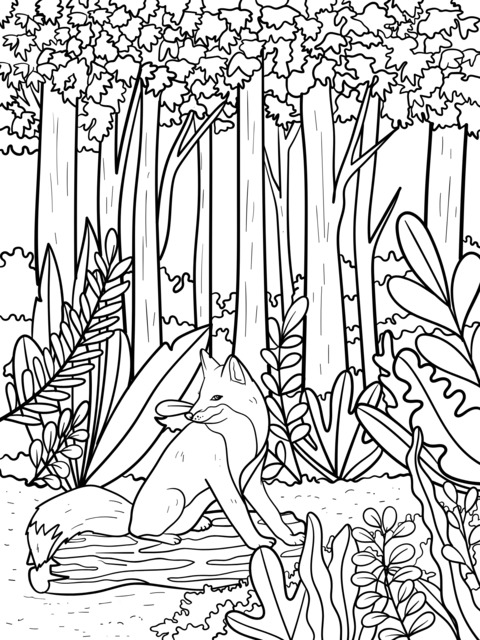 Fox in Autumn Forest Coloring Page