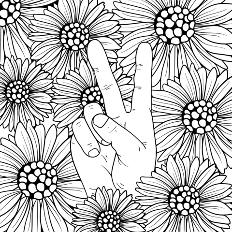 Flower and Gesture Coloring Page