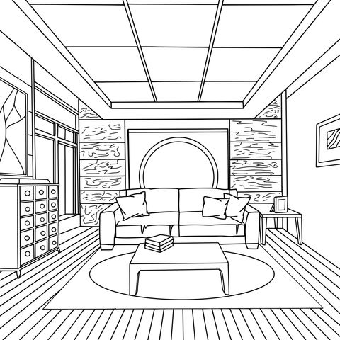 Living Room Interior Design Coloring Page