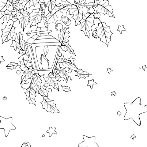 Watercolor - style Christmas Lantern Coloring Page