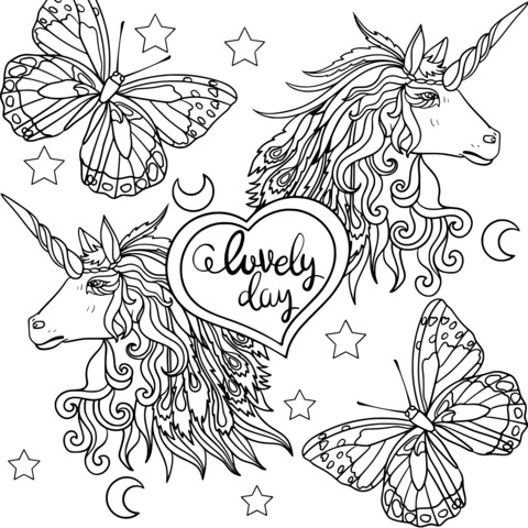 Unicorn and Butterfly Coloring Page